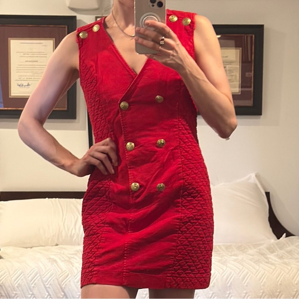 NWT Balmain Red Sheath Mini Dress V-Neck Cocktail